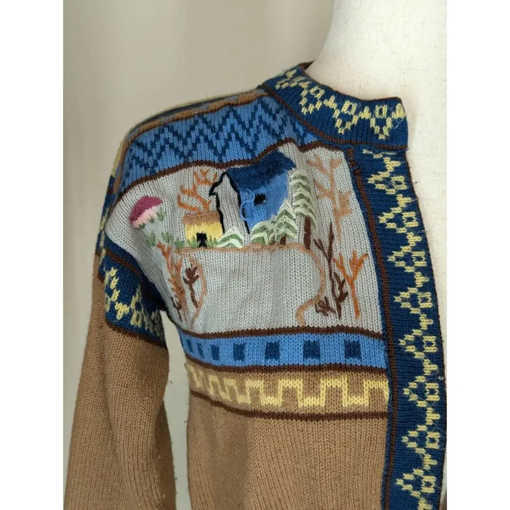Vintage 1980s Knit Cardigan Sweater Sm Brown Open Front Wrap Belted Cottagecore